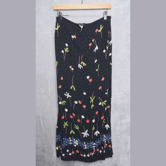 CAROLE ANDERSON Vintage Dark Floral Maxi Wrap Skirt Size S High Slit Mixed Print - Picture 3 of 9